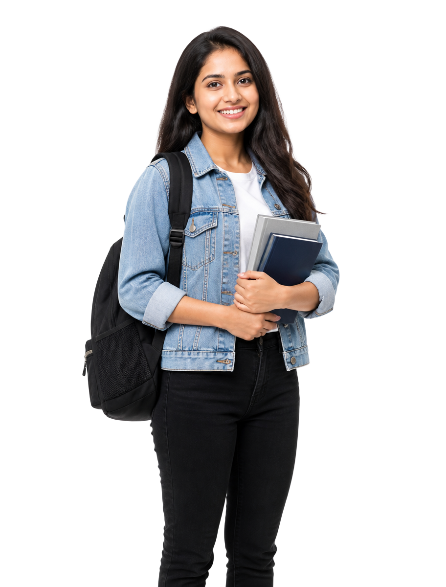 Student holding books, ready to start an online program